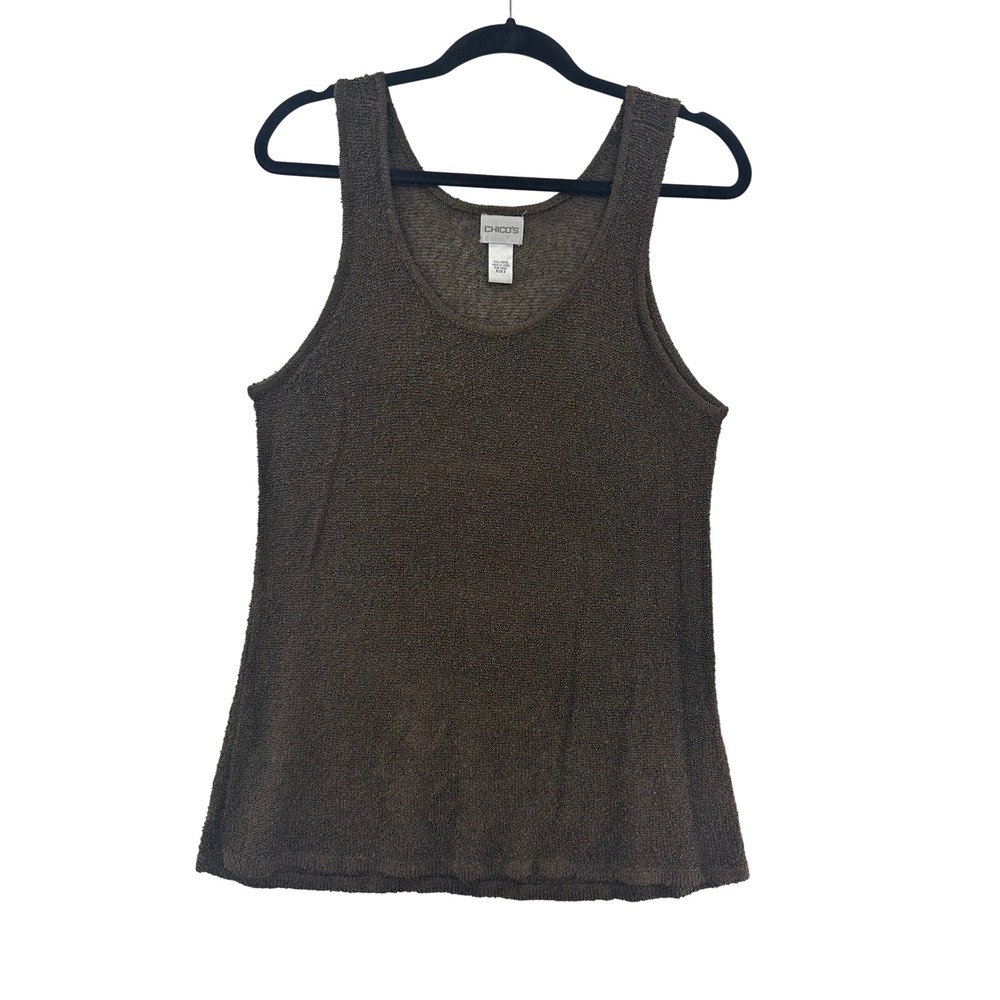 Chico's Tank Top Brown Knit Sleeveless Casual Top‎ Rayon Blend Women's